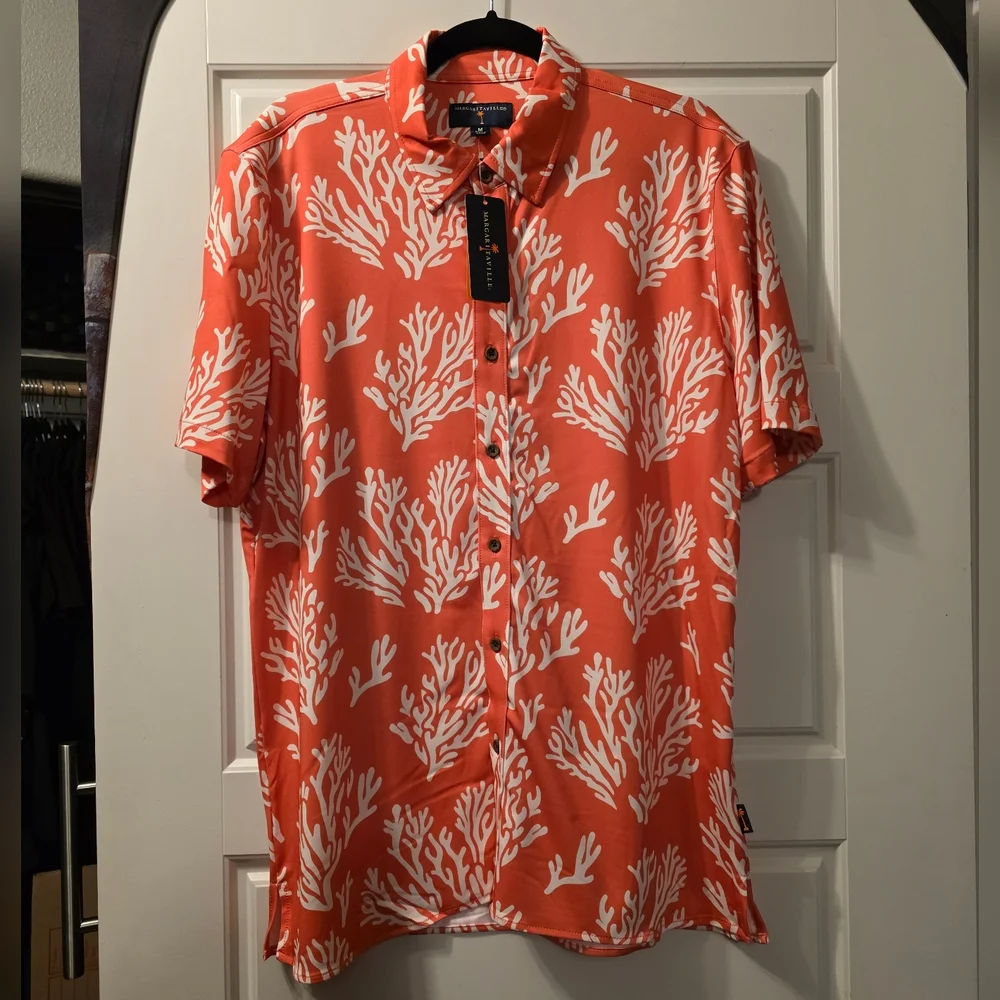 Mens Margaritaville Deep Sea Coral Button-Down Shirt